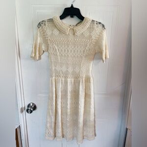 Ivory lace dress with pearl peter pan collar